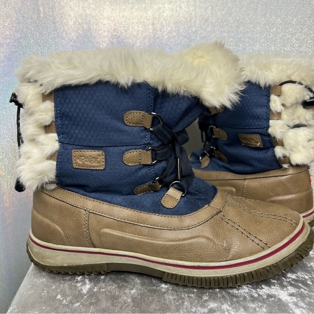 Pajar ice pick winter boots blue cream tan brown black furry fuzzy fur faux - Picture 5 of 12